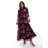 Metallic long sleeve midi dress with frill cuffs in purple